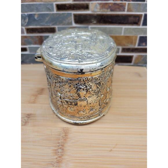 Vintage Jewelry Box Ornate Oval Lined Silver Toned - Picture 7 of 8